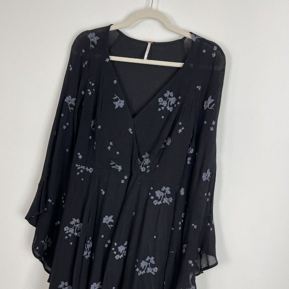 Free People Black Floral Dress Size 6 Mini Boho - Picture 4 of 11